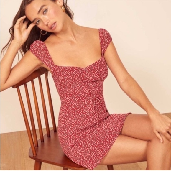 Reformation Dress Jess Tie Mini in Cheri Red Floral